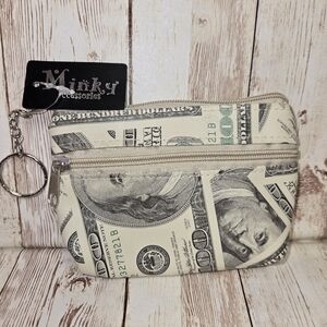Minky $100 Bill Coin Purse Keychain Mini Wallet NWT Money Print